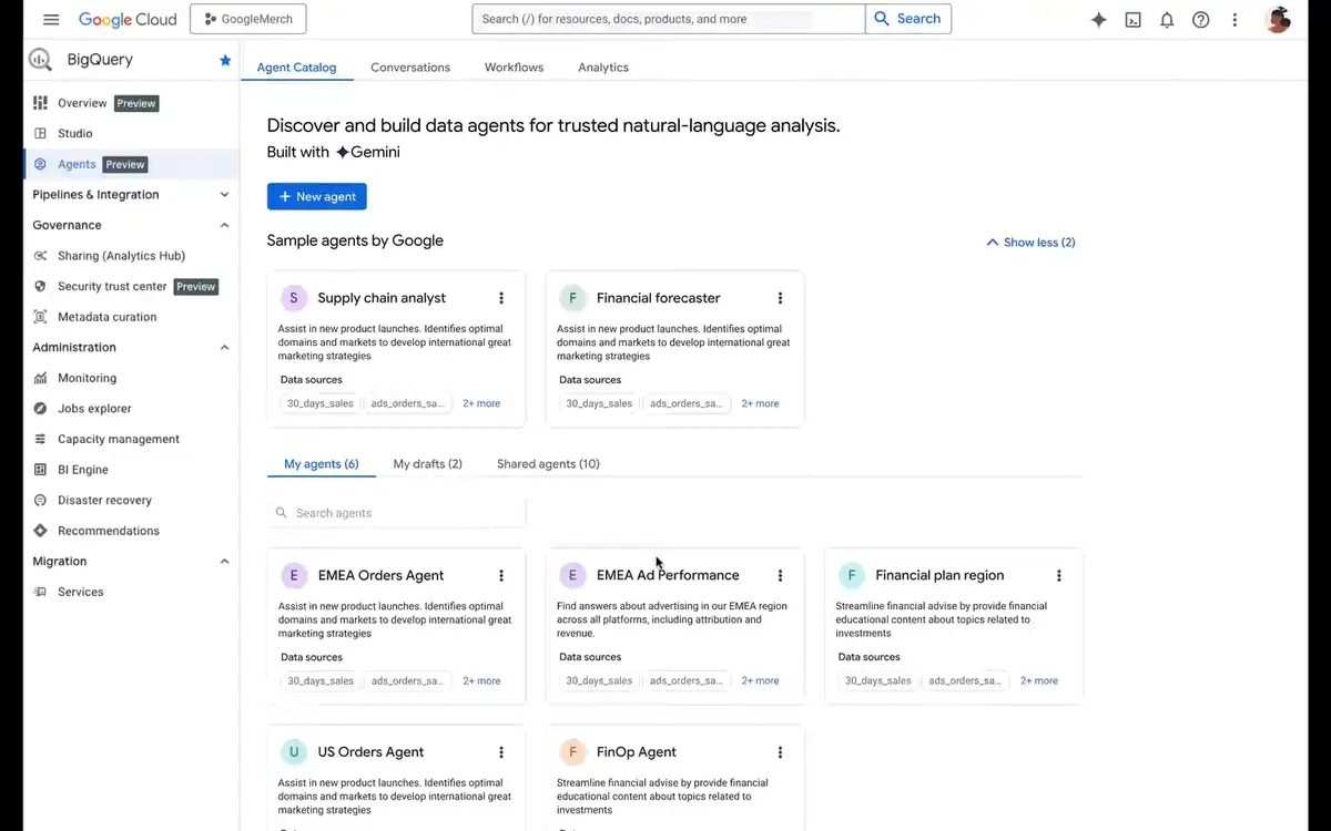 Animation: proactive agentic workflows in BigQuery, the agent suggesting and carrying out the next steps.