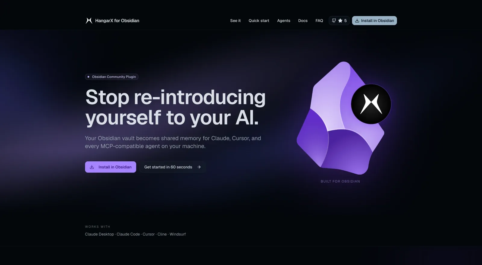 The plugin site. Shared memory for Claude, Cursor and every MCP agent on the machine.